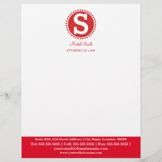 En-tête De Lettre Customisable Monogramme professionnel rouge (Devant)