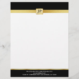 En-tête De Lettre Customisable Noir élégant et moderne et or avec des initiales