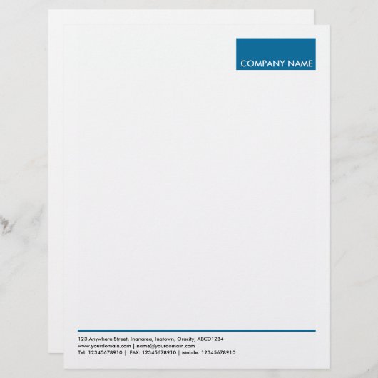 En-tête De Lettre Customisable Rectangle - bleu désert (Devant / Derrière)