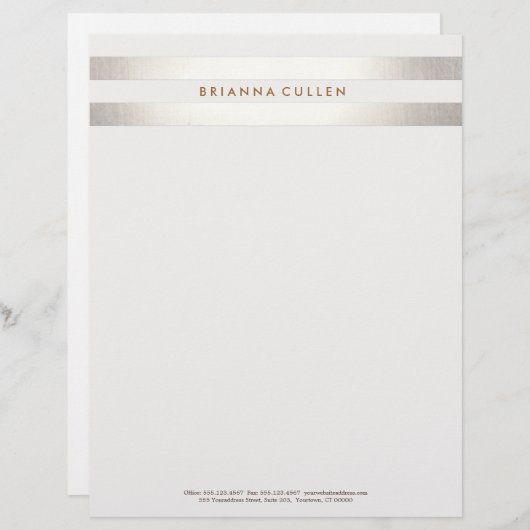 En-tête De Lettre Customisable Simple stylé rayé FAUX Silver Elegant 2 (Devant / Derrière)