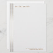 En-tête De Lettre Customisable Simple stylé rayé FAUX Silver Elegant 2 (Devant / Derrière)