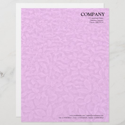 En-tête De Lettre Customisable Texture feuillue sous-développée - rose (Devant / Derrière)