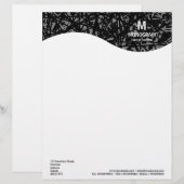 En-tête De Lettre Customisable Vague Monogramme - Lignes Abstraites - Gris (Devant / Derrière)