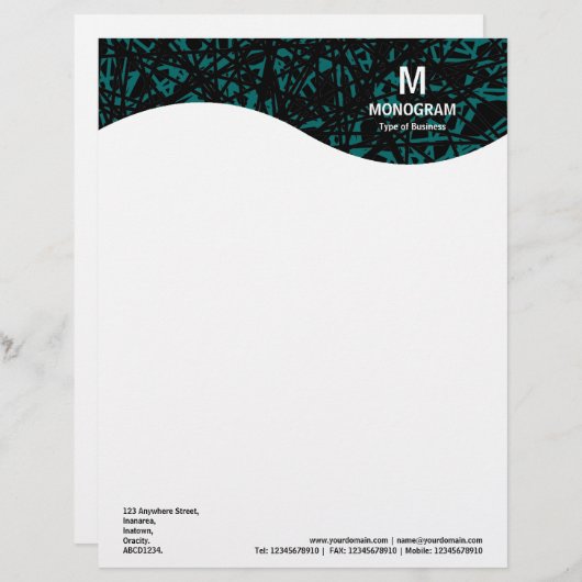 En-tête De Lettre Customisable Vague Monogramme - Lignes Abstraites - Vert Moss (Devant / Derrière)