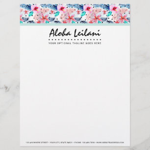 En-tête De Lettre Customisée Aquarelle hawaïenne tropicale de ketmie et de