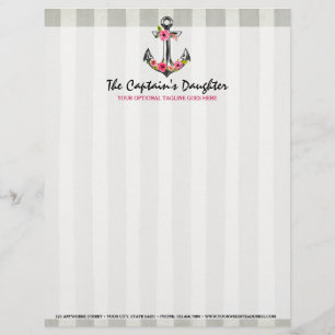 En-tête De Lettre Customisée Boutique de plage roses aquarelle ancre nautique