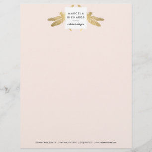 En-tête De Lettre Customisée Élégant Duo de libellules d'or Faux sur rose