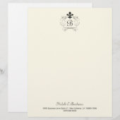 En-tête De Lettre Customisée Elegant Fleur de Lis Monogram blanc noir (Devant / Derrière)