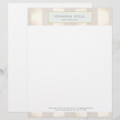 En-tête De Lettre Customisée Élégant lin beige élégant et rayé or (Devant / Derrière)