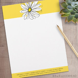 En-tête De Lettre Customisée Marguerite lunaire jaune et blanc avec texte perso