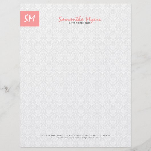 En-tête De Lettre Customisée Monogramme Moderne Rose Et Blanc (Devant)