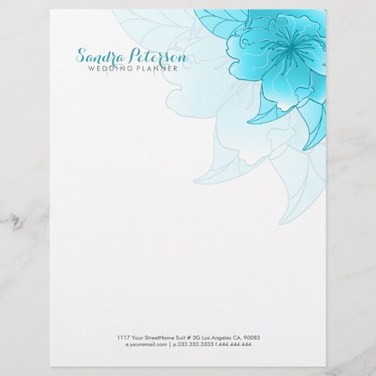En-tête De Lettre Customisée Pastel Blue & White Floral Design (Devant)