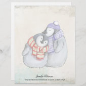 En-tête De Lettre Customisée Pingouins mignons en Écharpe d'hiver et Casquette (Devant / Derrière)