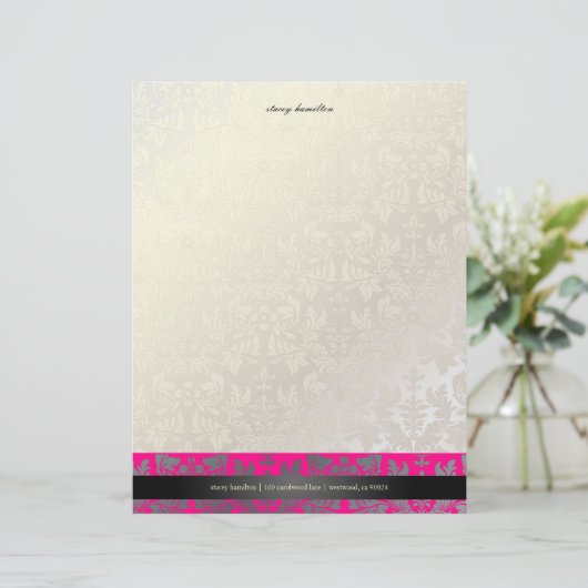 En-tête De Lettre Customisée PixDezines Baroque Damask/rose vif (Debout devant)