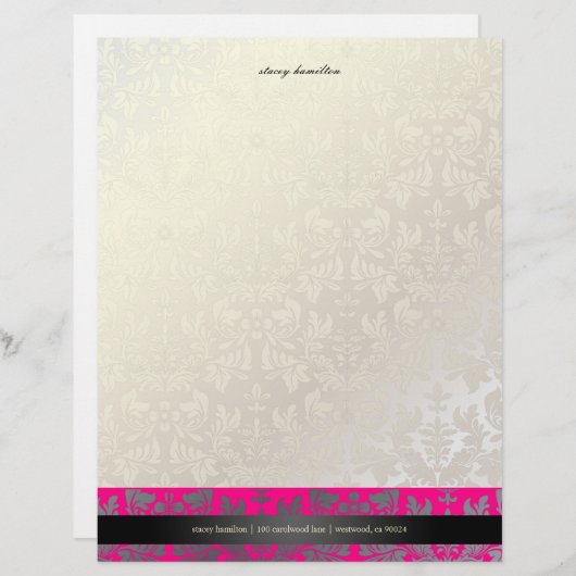 En-tête De Lettre Customisée PixDezines Baroque Damask/rose vif (Devant / Derrière)