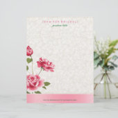 En-tête De Lettre Customisée Roses roses roses Damas beige (Debout devant)