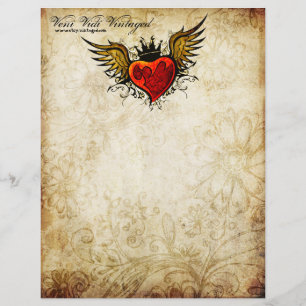 En-tête de lettre de coeur à ailes par tatouage