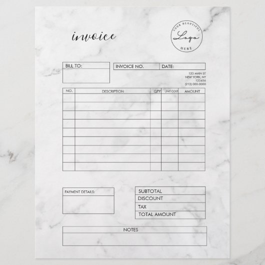 En-tête de lettre de la facture de marbre pour les (Devant)