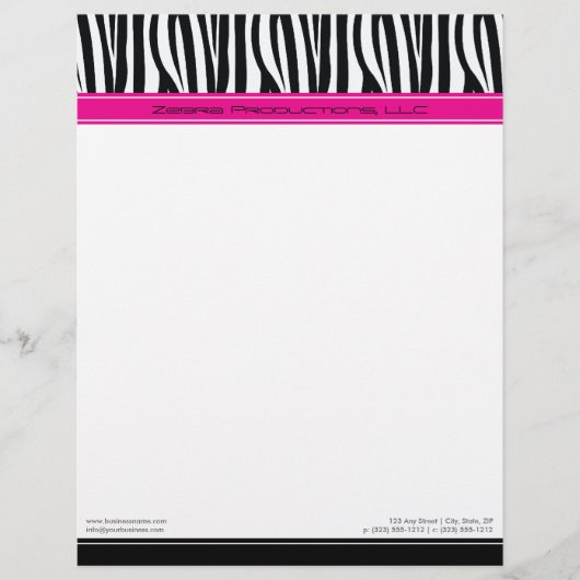 En-tête de lettre de Zany Zebra Customisé de rose- (Devant)