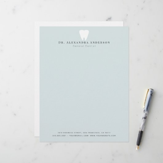 En-tête De Lettre Dentist White Teeth Light Blue (Devant/Arrière en situation)
