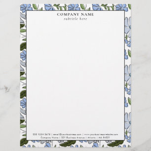 En-tête De Lettre Détails de la société à motif floral bleu moderne