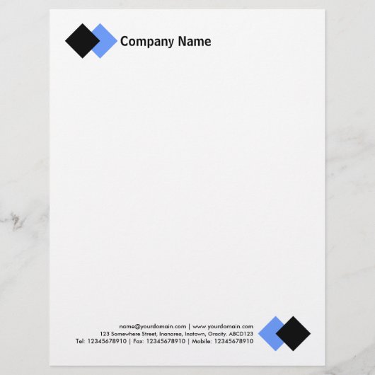 En-tête De Lettre Deux diamants - Noir et Bébé Bleu (Devant)