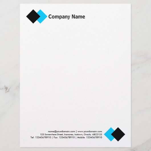 En-tête De Lettre Deux diamants - noir et bleu ciel (Devant)
