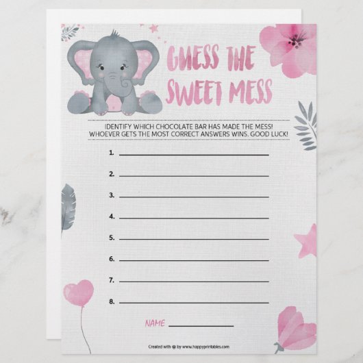 En-tête De Lettre Devinez La Messe Douce [Eléphant Bébé [Rose] (Devant / Derrière)