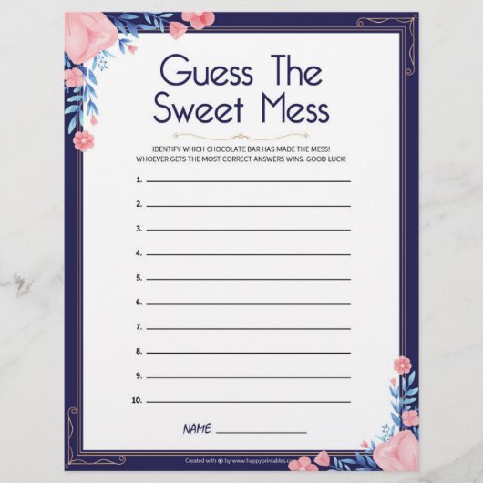 En-tête De Lettre Devinez Le Mess Doux [Cadre Floral] (Devant)