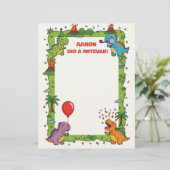 En-tête De Lettre Dinosaur Vert Nom personnel à thème Mitzvah Note (Debout devant)