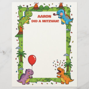 En-tête De Lettre Dinosaur Vert Nom personnel à thème Mitzvah Note