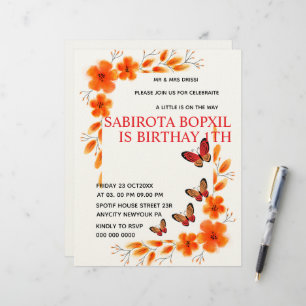 En-tête De Lettre Elégant baby shower papillon rose Invitation