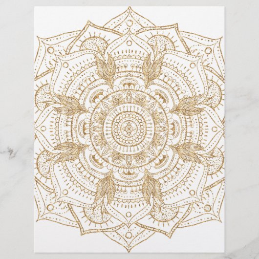 En-tête De Lettre Elégant blanc & or Mandala conception main dessiné (Devant)