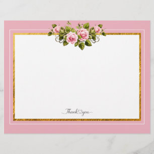 En-tête De Lettre Élégant cadre floral rose et or "Merci"