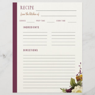 En-tête De Lettre Élégant floral de la cuisine de recette vierge
