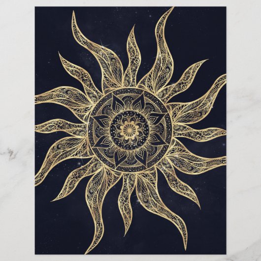 En-tête De Lettre Elégant Gold Sun Mandala Blue Nebula Design (Devant)