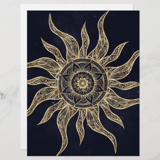 En-tête De Lettre Elégant Gold Sun Mandala Blue Nebula Design (Devant / Derrière)