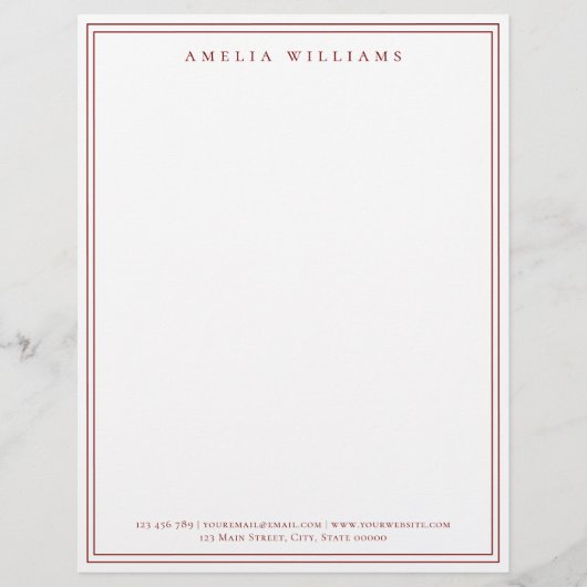 En-tête De Lettre Elegant Minimalist Red Two Border (Devant)