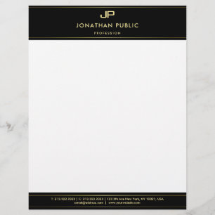 En-tête De Lettre Élégant Monogramme noir blanc or Modèle moderne