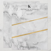 En-tête De Lettre Élégant Monogramme Or Marbre blanc (Devant / Derrière)