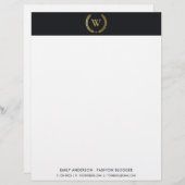 EN-TÊTE DE LETTRE ÉLÉGANT OR FLORAL LAUREL WREATING MONOGRAM INITIAL (Devant / Derrière)