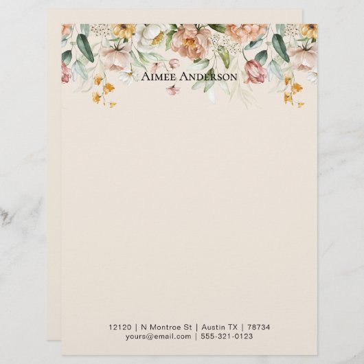 En-tête De Lettre Elegant Peony Hydrangea Floral Pattern Border (Devant / Derrière)