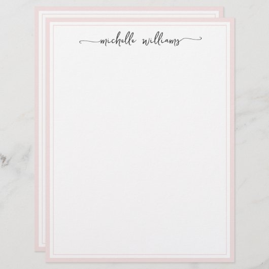 En-tête De Lettre Élégant Script Signature Girly Blush Bordé (Devant / Derrière)