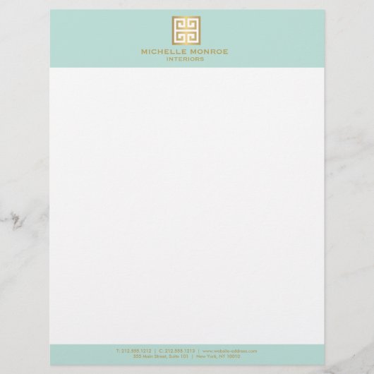 En-tête De Lettre Elégante clé Gold grecque sur Mint Designer d'inté (Devant)