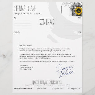 En-tête De Lettre Feuille de couverture de contrat de photographe de