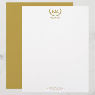 En-tête De Lettre Feuilles Gold Laurel Elegant Initial sur blanc