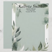 En-tête De Lettre Feuilles Sage Green et White (Devant / Derrière)