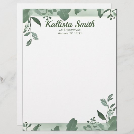 En-tête De Lettre Feuilles verts (Devant / Derrière)