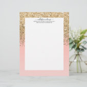 En-tête De Lettre Fille Chic Gold Confetti Pink Gradient Ombre (Debout devant)