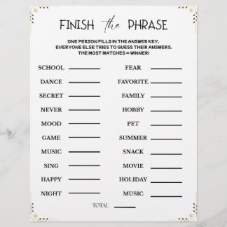 En-tête De Lettre Finish the Phrase Game – Printable Guessing Party